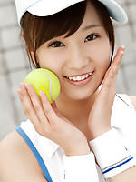 Kana Yuuki Asian shows flexibility while playing with tennis ball